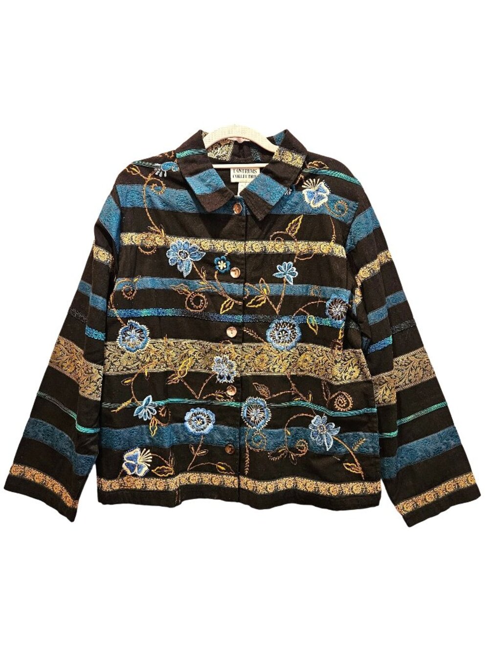Tantrums embellished jacket womens L multicolor floral shell button artsy unique